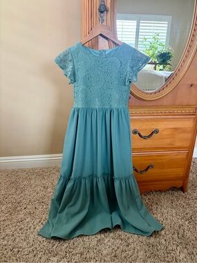 Girls Large casual Sage Prairie Cottagecore Maxi Play Dress with tiered skirt